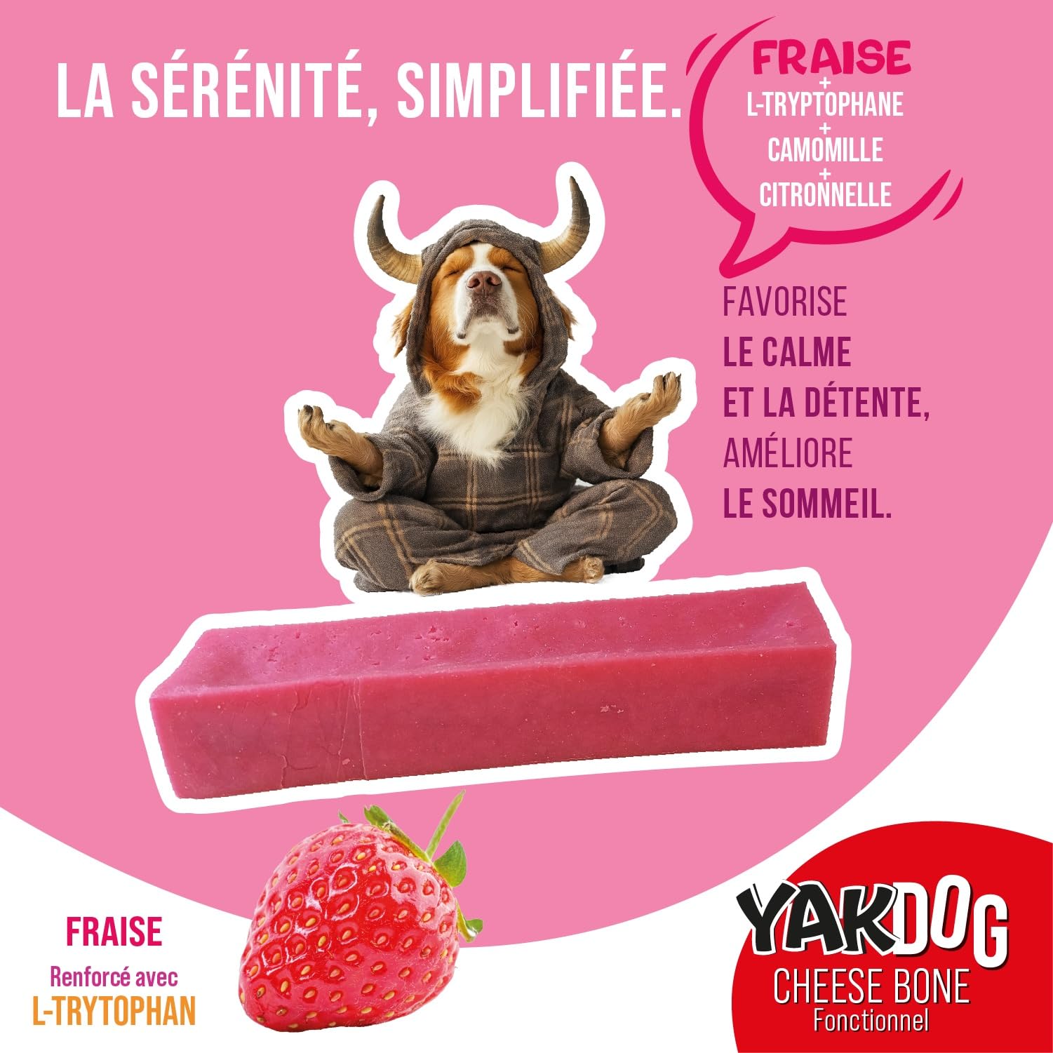 SANTÉ+ - Bâtonnets Fromage Chien S - Fraise Relax - Effet Calmants & Digestifs - Favorise Sommeil - Renforce Os & Dents - Friandise Longue Durée - 100% Naturel - Belgique