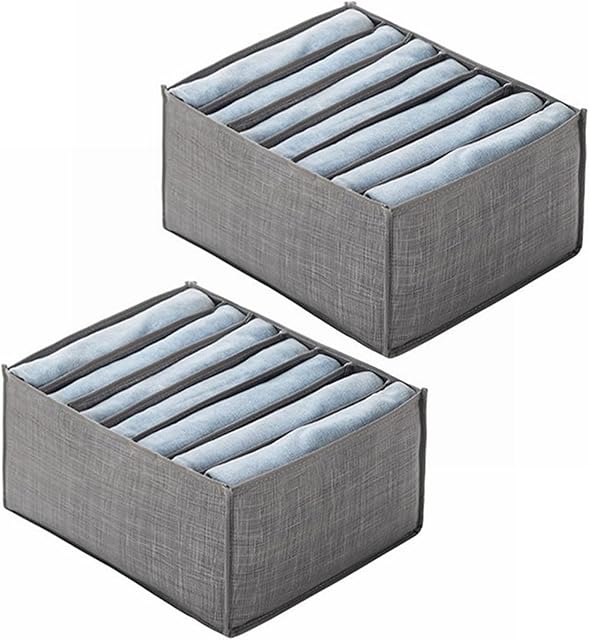 Loozykit 2 Pack 7 Grids Jeans Compartment Storage Box Clothes Drawer Organiser Jeans Storage Organizer Washable Foldable Drawer Dividers Storage Boxes For Pants Jeans T-Shirt Legging Shirt (Large)