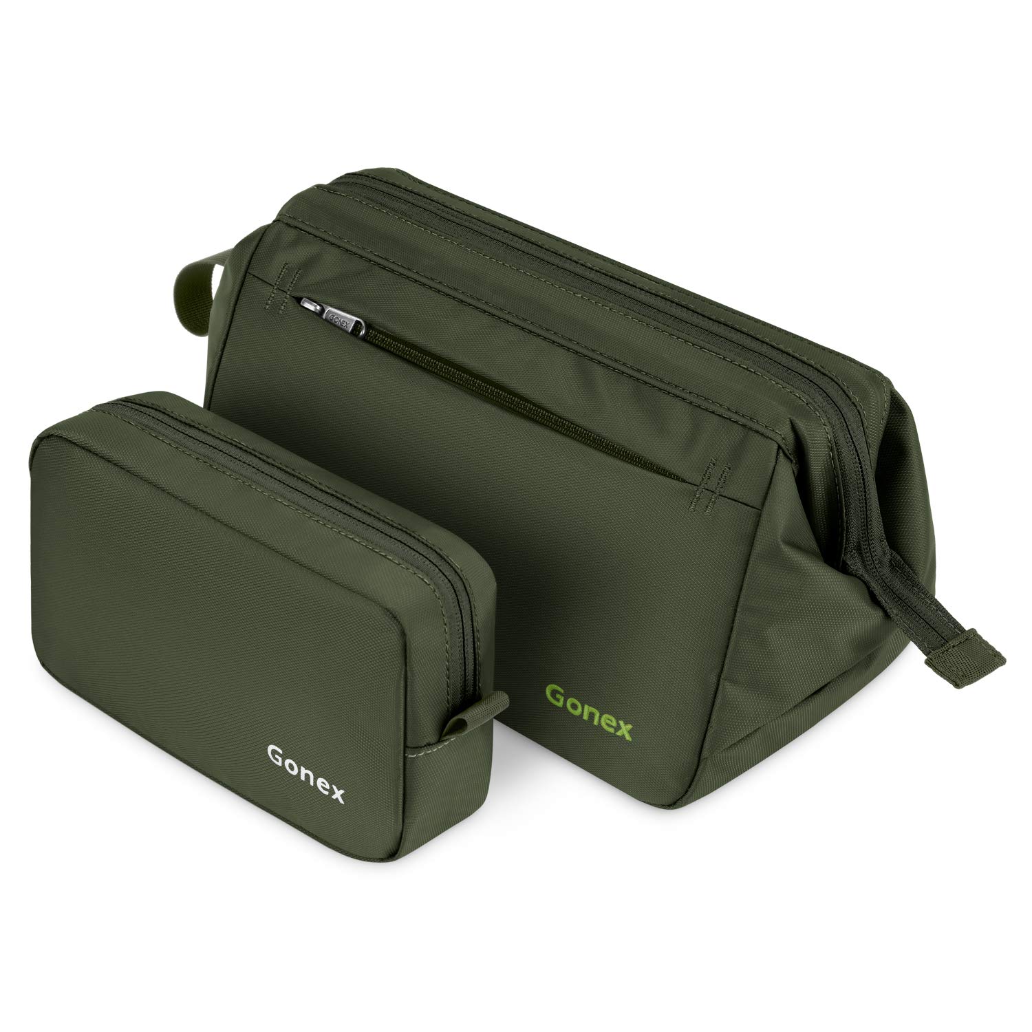 Gonex Hanging Toiletry Bag Makeup Bag for Purse Travel Makeup Pouch Portable Cosmetic Bag Shaving Dopp Kit Daily Storage Organizer for Women Men Girls with Handle 2pcs Olive Green