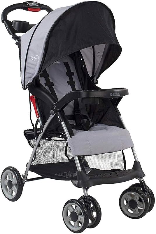 Kolcraft Cloud Plus Lightweight Umbrella Stroller for Toddlers with Reclining Seat, Large Storage Basket, Canopy, Infant & Parent Trays, Compact Fold for Summer Travel, Durable Frame, Slate Gray