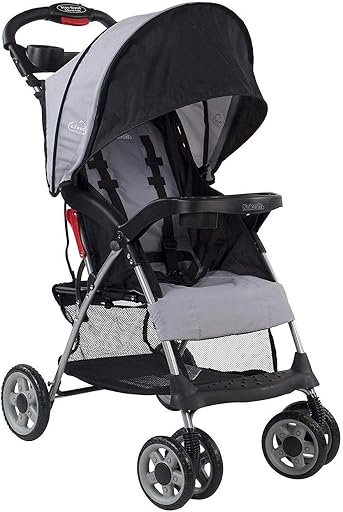 Kolcraft Cloud Plus Lightweight Umbrella Stroller for Toddlers with Reclining Seat, Large Storage Basket, Canopy, Infant & Parent Trays, Compact Fold for Summer Travel, Durable Frame, Slate Gray