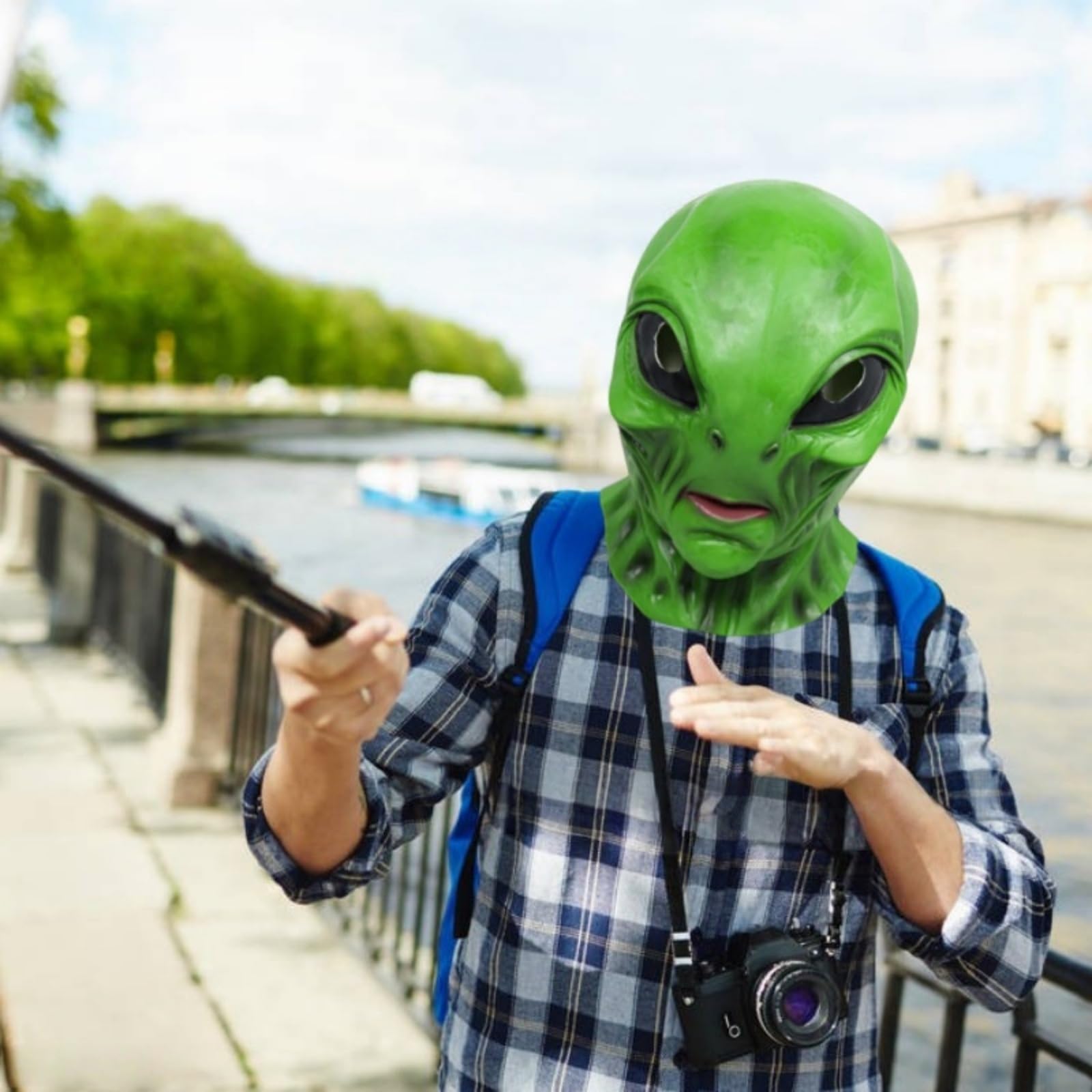 Máscaras alienígenas divertidas, máscaras de zombies aterradoras, disfraces de Halloween aterradores para hombres y mujeres