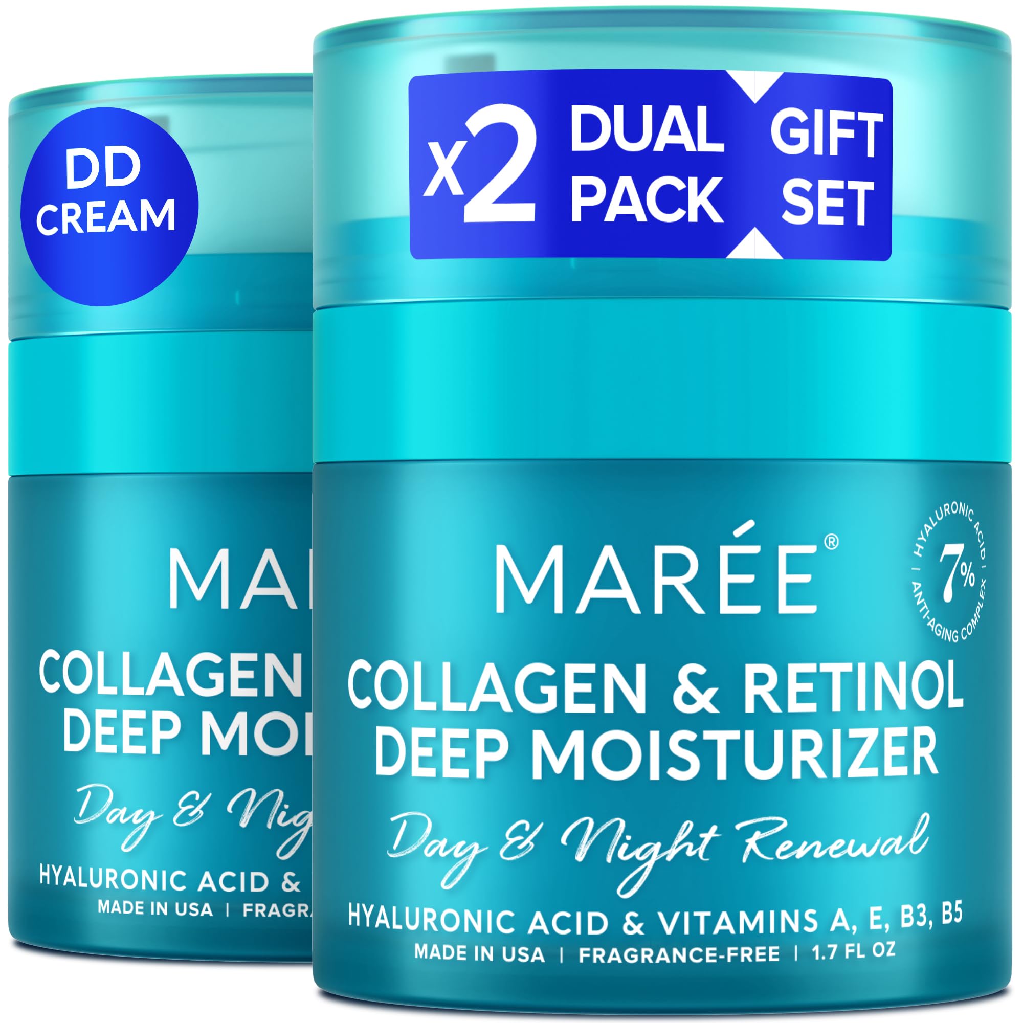 MAREE Face Moisturizer Collagen Cream for Face Gift Set 2 Pack - Hyaluronic Acid & Retinol - Anti-Aging Wrinkle Creams - Crema Para La Cara