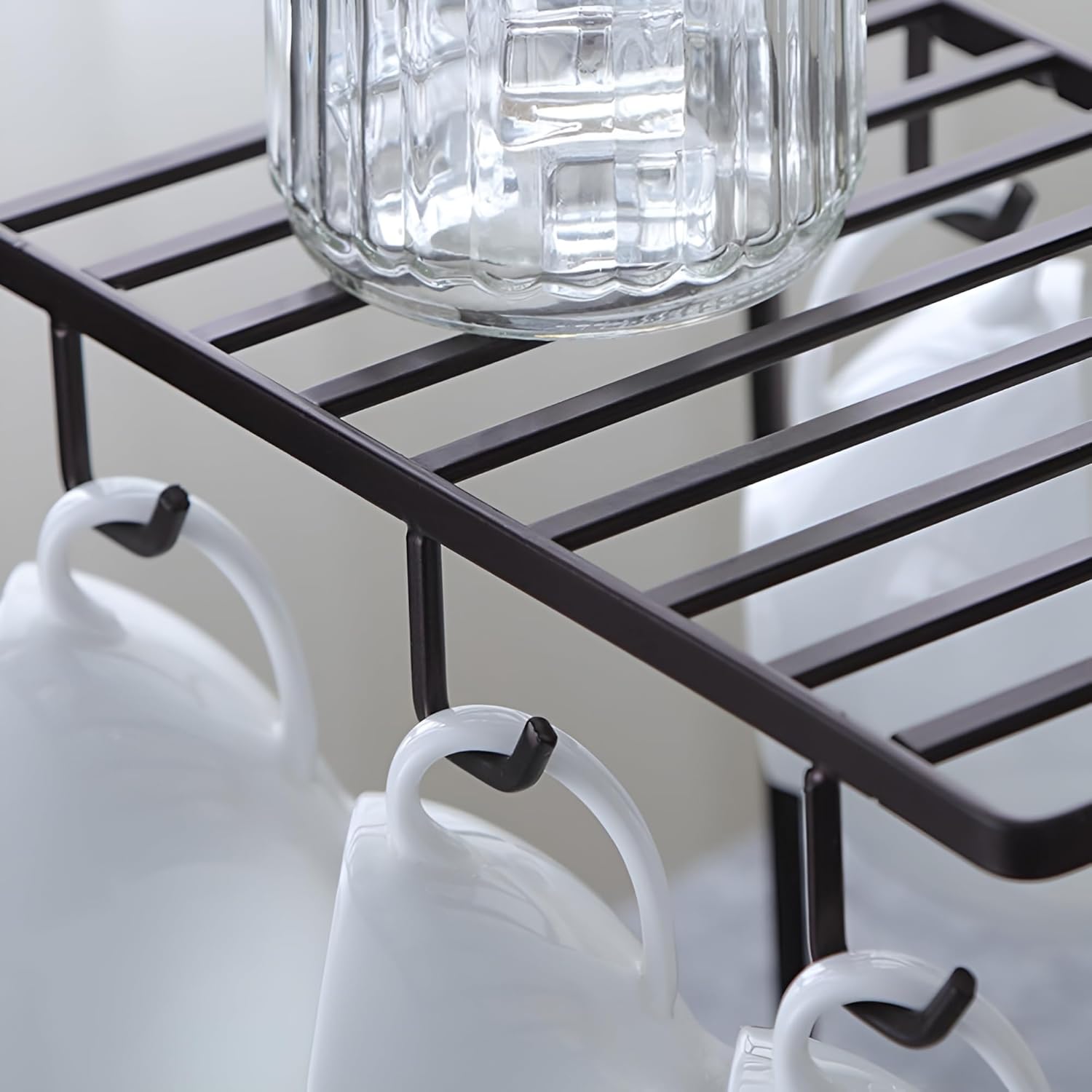 Metal Mug Tree Holder Stand for Counter 6 Hooks Coffee Cup Display Hanger Rack Organizer for Kitchen Cabinet - Brown - 9.5 x 9.1In