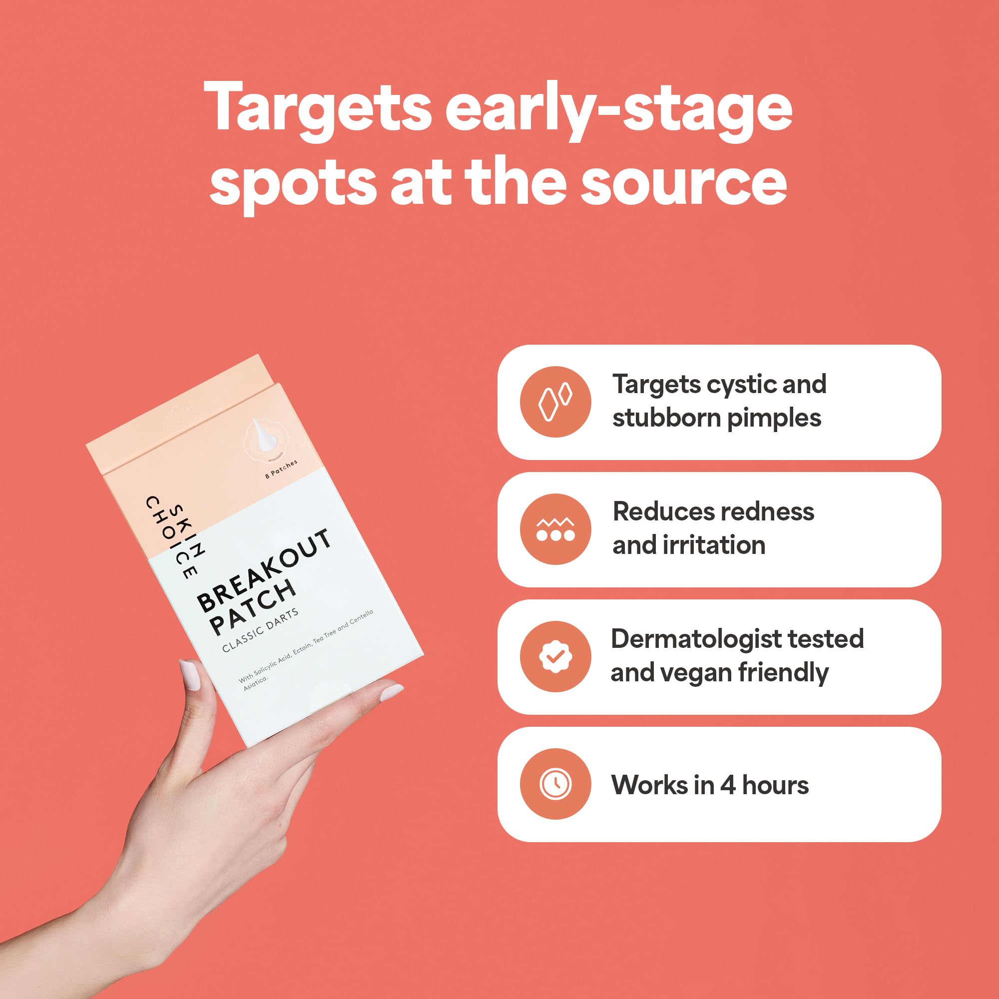 SKIN CHOICE Microdart Pimple Patches Salicylic Acid, Hyaluronic Acid, CICA, Tea Tree, Early Stage Spot Treatment - Image 4