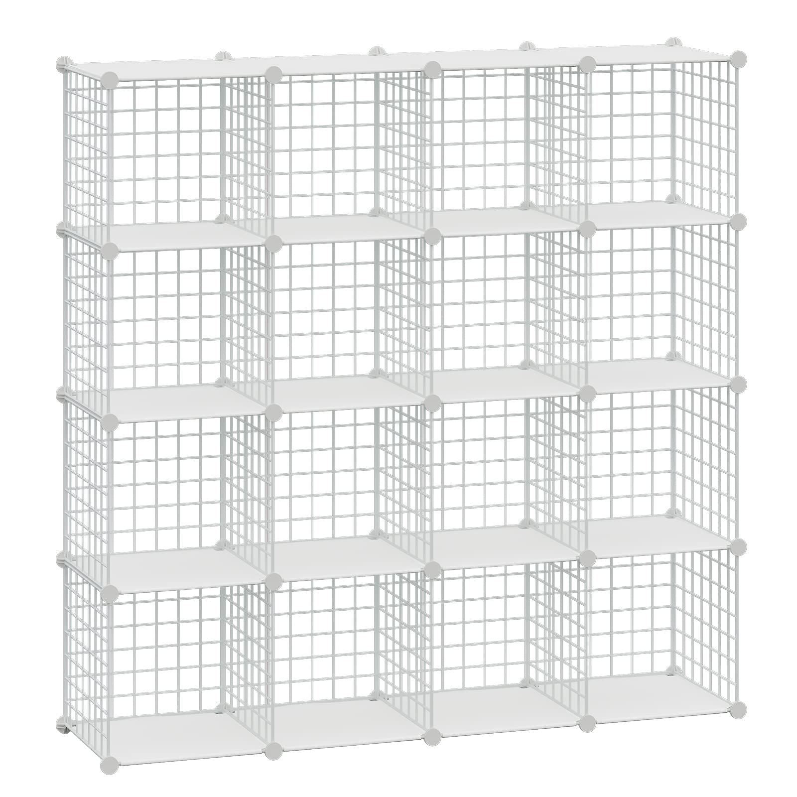 HUBSON Wire Cube Storage Organizer, Book/Toy/Craft/Potted Plants and Pet Closet Organizers, 16-Cube Freely Combinable Metal Grid Storage Shelves,