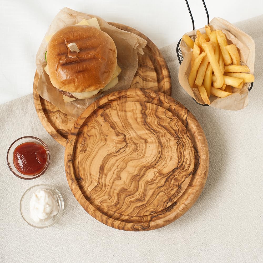 HOFMEISTER® Brotzeitbrett Gravur personalisiertes Geschenk - Vesperbrett aus Olivenholz mit Saftrille, Jausenbrett, Burgerbrett, Geschenkidee zum Geburtstag, für die Brotzeit, rund, 20 cm