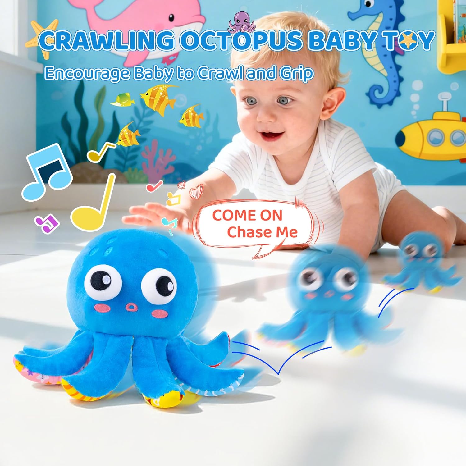 Baby Toys 6-12 Months, Musical Crawling Bouncing Dancing Octopus Plush Toys 12-18 Months, 50 Songs & Recording Feature, Interactive Toddler Toys Age 1-2 Tummy Time Toys for 1 Yr Old Infants Valentines - Image 3