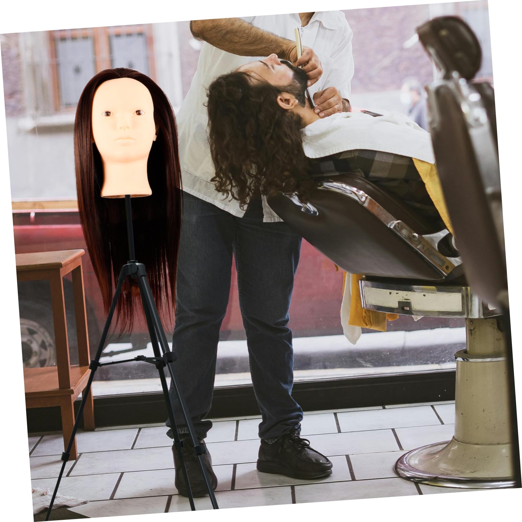 FRCOLOR Übungskopf Echthaar 60cm für Friseure Mannequinkopf zum Flechten und Stylen Leicht Robust für Salon und Zuhause
