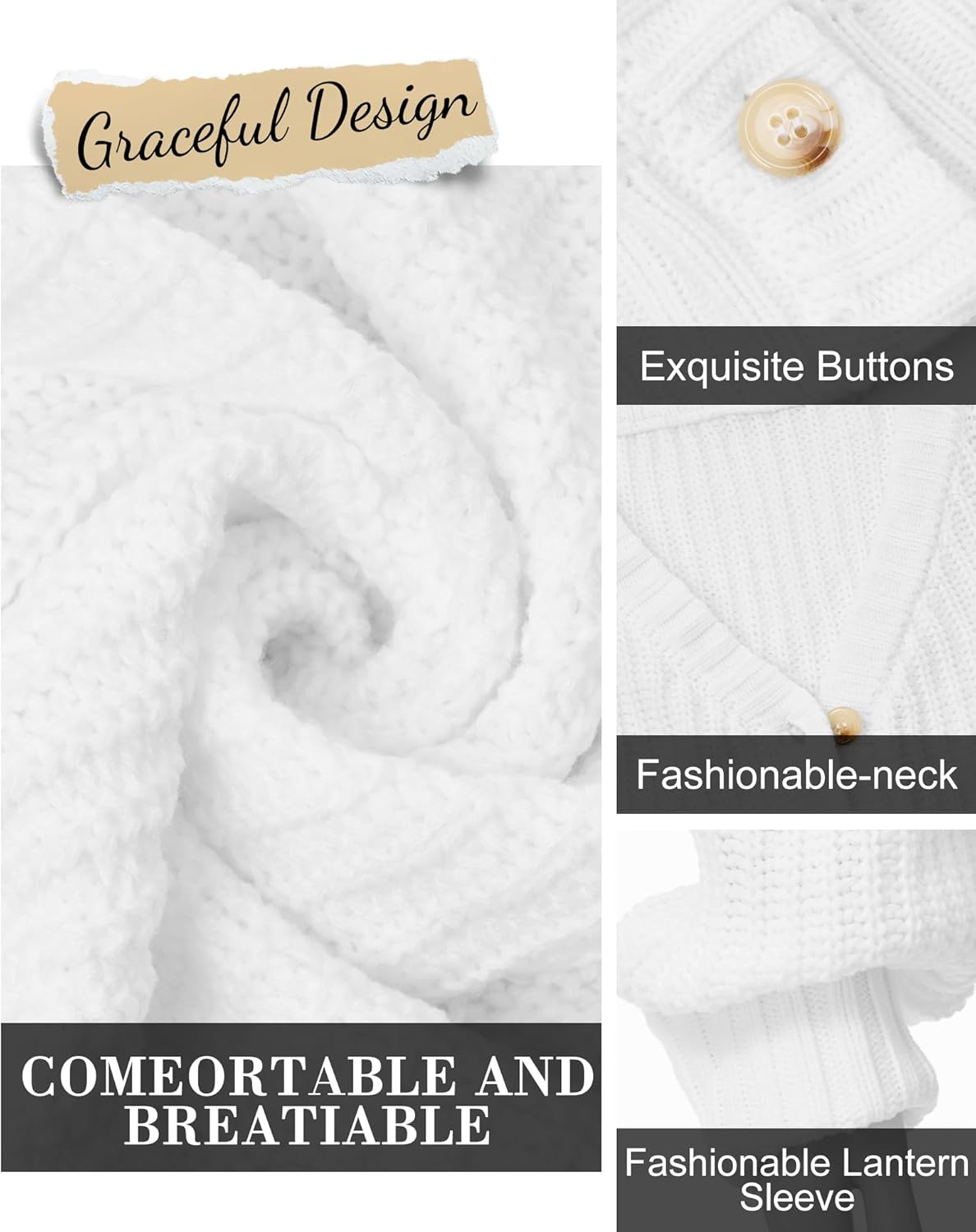 Women Chunky Knit Cardigans Open Front Casual Sweater Long Sleeve Button Loose Short Cardigan Outerwear Fall Winter - Image 4