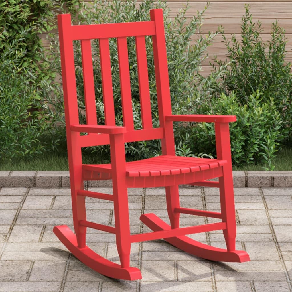 vidaXL Mecedora para niños Madera Maciza de álamo roja, Mecedora de Exterior, Mecedora de jardín, Mecedora de Madera pequeña, Mecedora de Madera