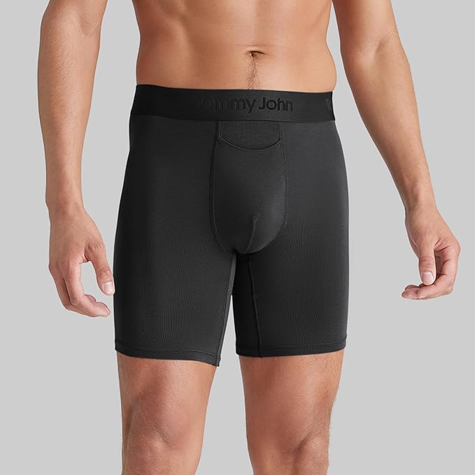 Tommy John Men's Mid-Length Boxer Briefs,Second Skin Fabric,6" Inseam, Underwear with Contour Pouch
