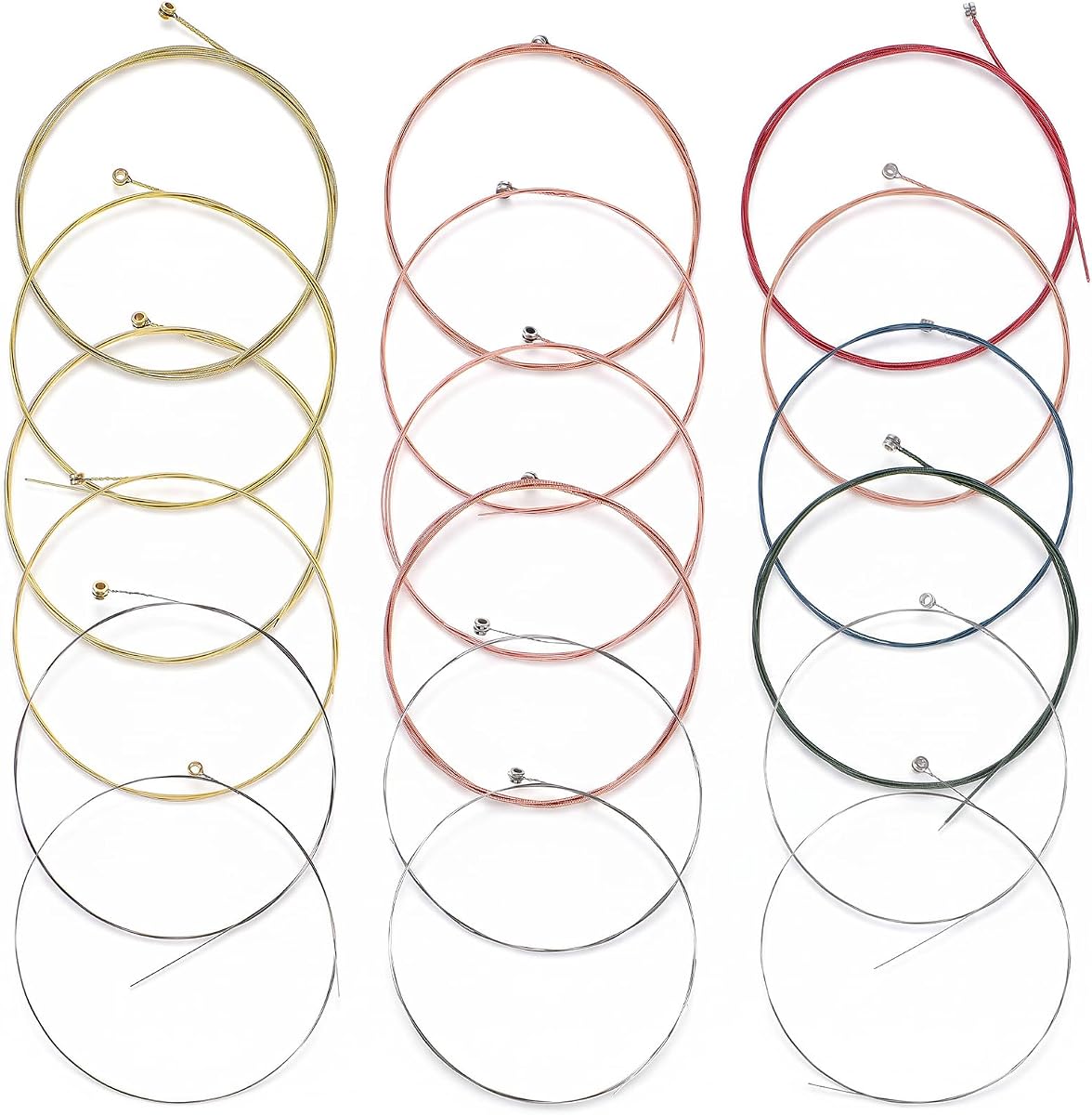 3 Sets of 6 Acoustic Guitar Strings Steel and Copper Replacement Strings | Multicolor Guitar Strings for Guitarist, Guitar Enthusiast