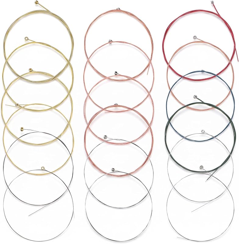3 Sets of 6 Acoustic Guitar Strings Steel and Copper Replacement Strings | Multicolor Guitar Strings for Guitarist, Guitar Enthusiast