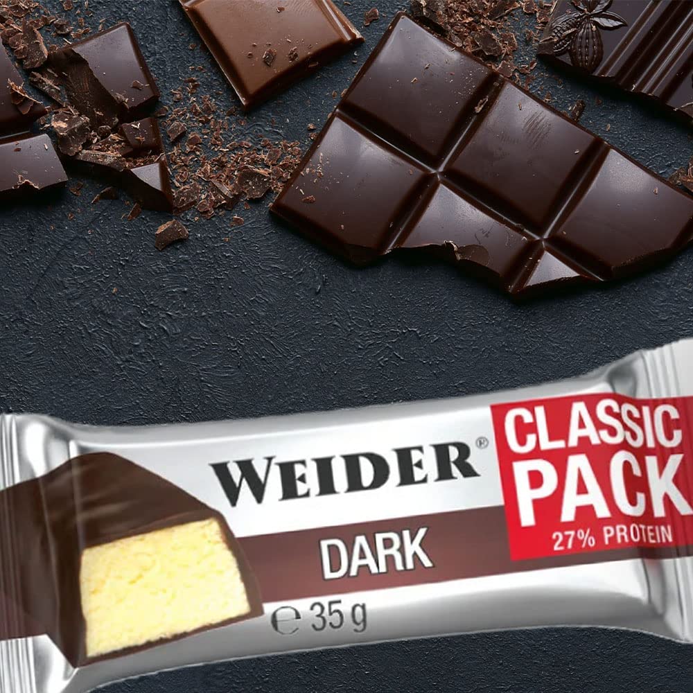 WEIDER Fitness Proteinriegel, leckere Eiweißriegel mit Schokolade, kleiner Protein Snack für Zwischendurch, praktischer Energieriegel für unterwegs, Box mit 24 x 35 g