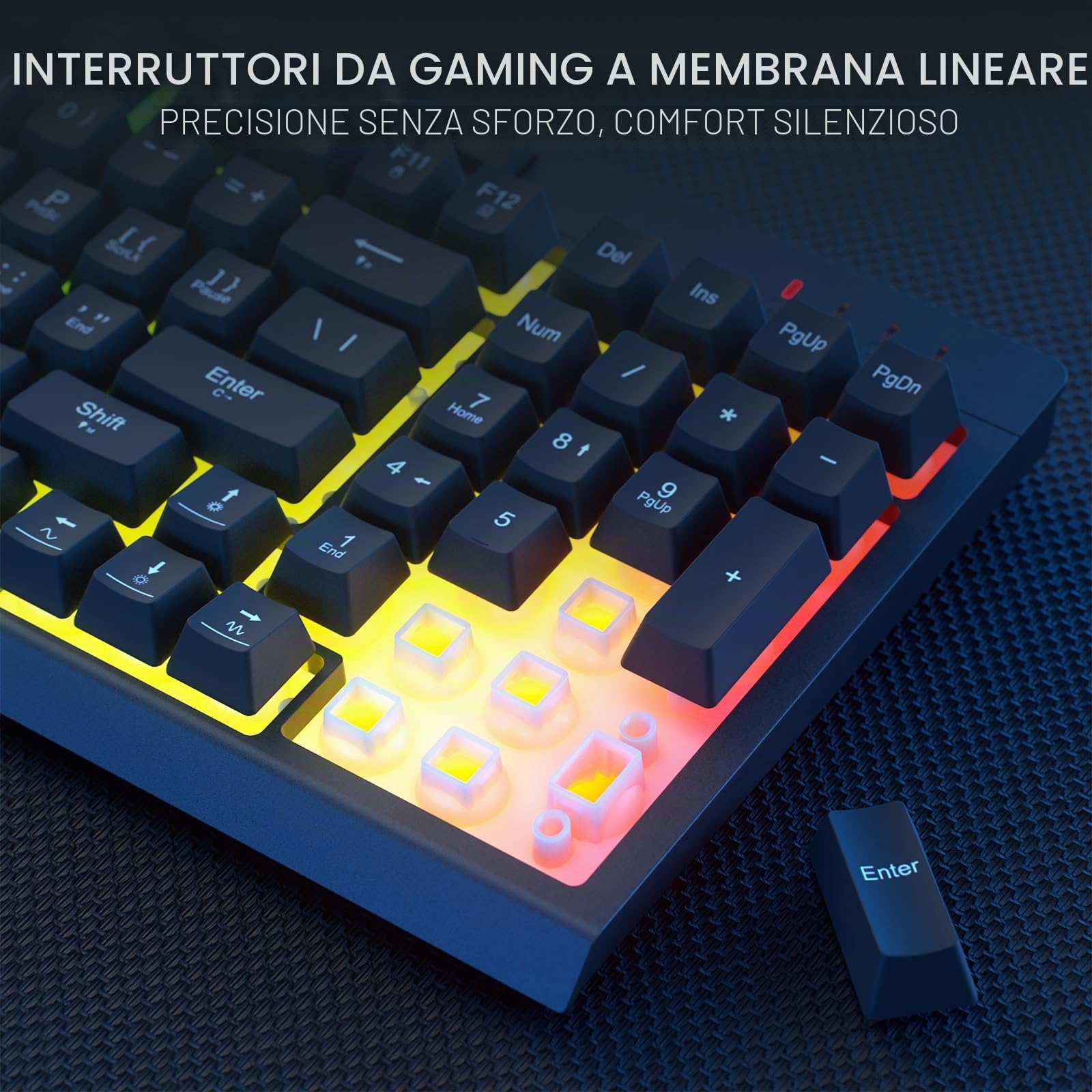 Redragon K515 PRO Shiva RGB Tastiera da gioco a membrana wireless, tastiera meccanica a 98 tasti con interruttore lineare, tasti macro e multimediali integrati, poggiapolsi rimovibile US LAYOUT
