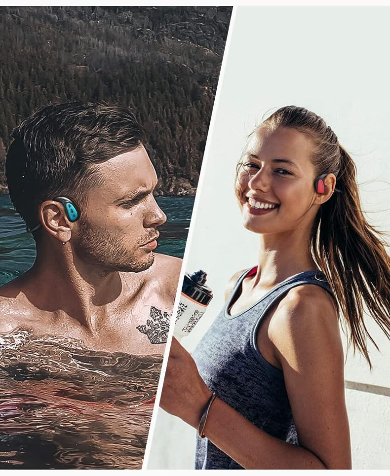 IKXO Waterproof bone conduction headphones bluetooth 5.0 wireless earbuds IPX8 open ear underwater bluetooth gym headphones with microphone for swimming Running, Sports