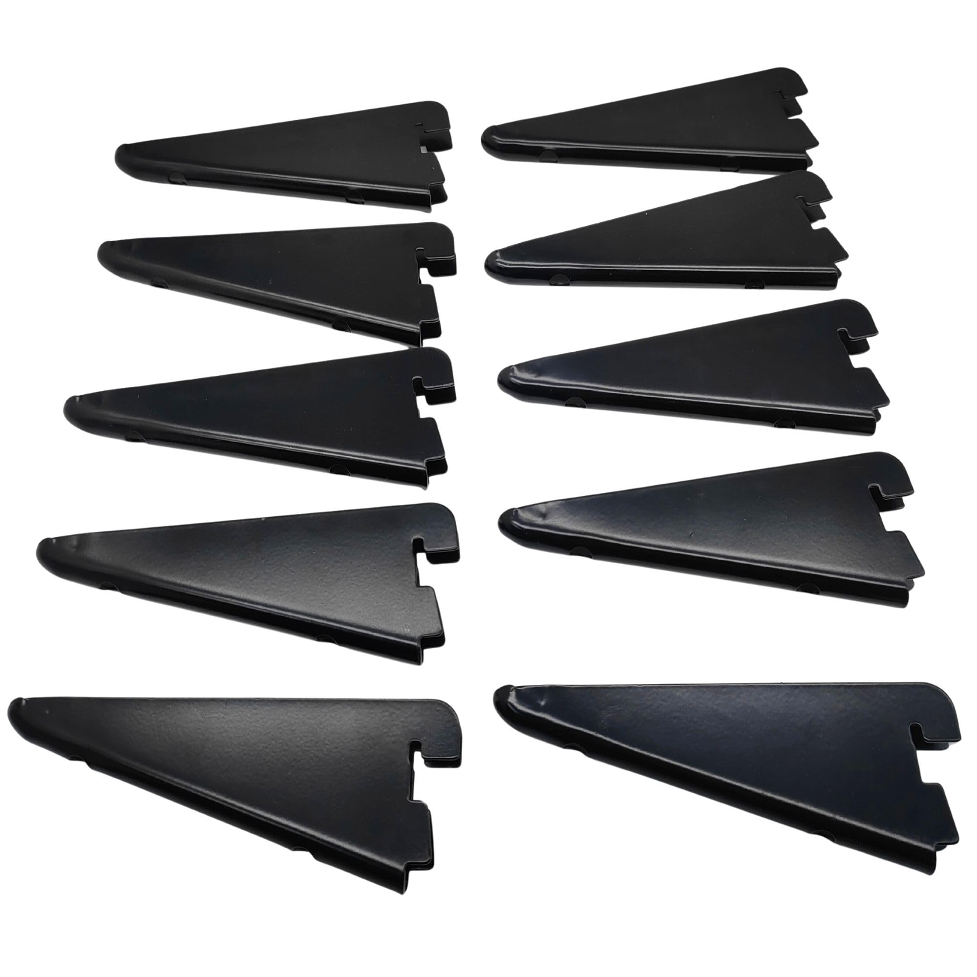 10x 12cm Black Twin Slot Brackets – Adjustable Steel Shelf Support for Wood, MDF, or Metal Shelves – Antimicrobial Finish, 32mm Pitch – Sturdy Wall Mounted U-Bracket for Twin Slot Systems