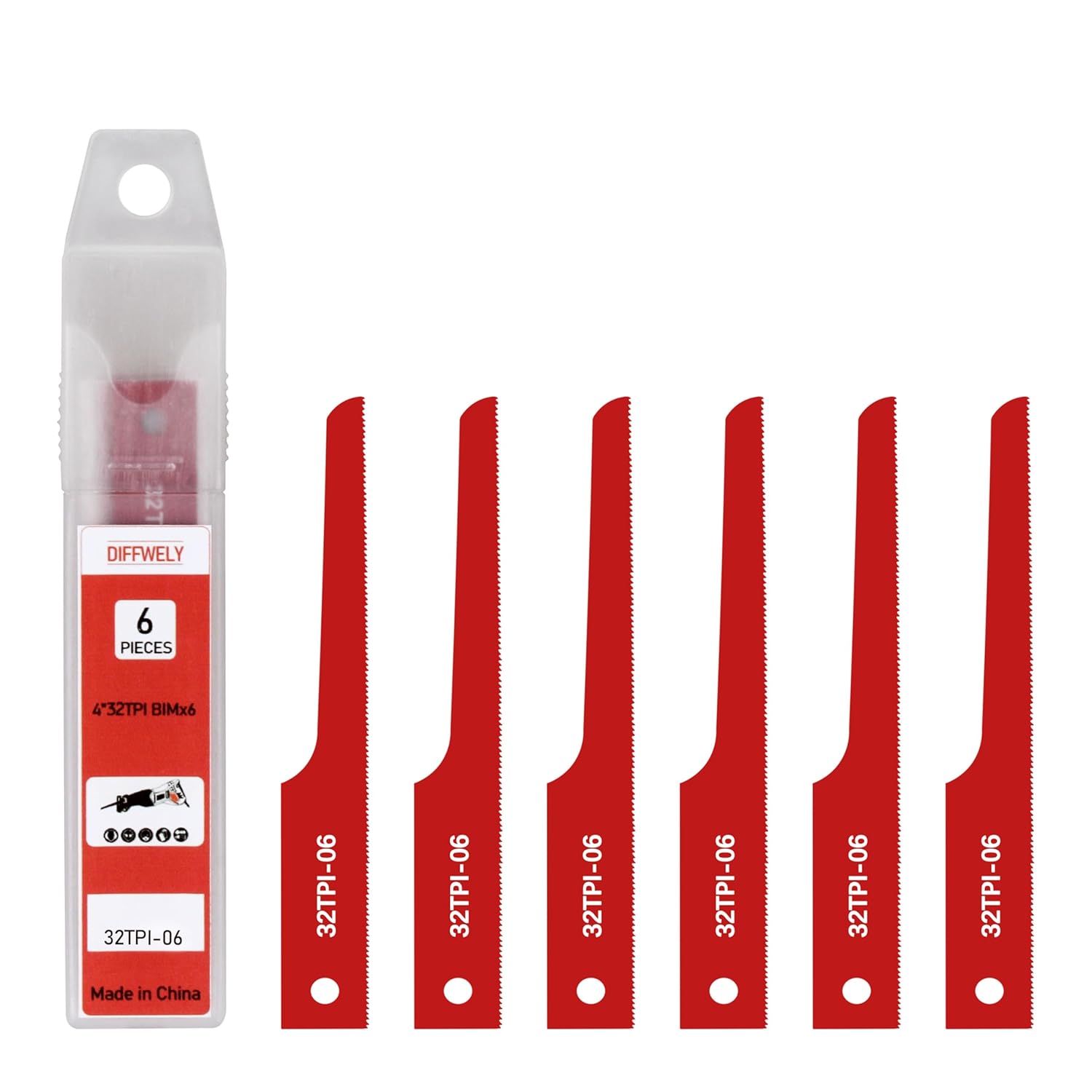 P4EV-6 Air Reciprocating Saw Blades ， 4” 32 TPI 6Pcs Fine for Standard 1/2" Shank Air Reciprocating Saws for Wood & Metal Cutting, Drywall, Plastic and Composite Materials