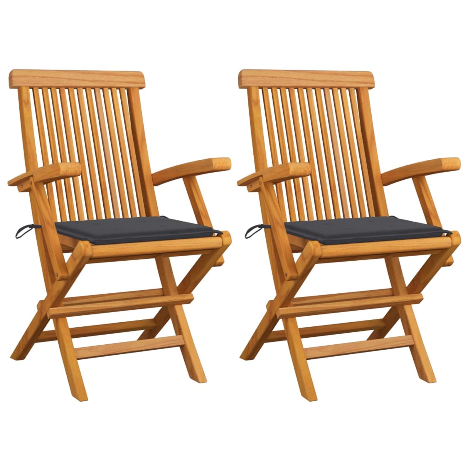 Chaises de jardin avec coussins anthracite LAPOOH en bois de teck pour extérieur x2