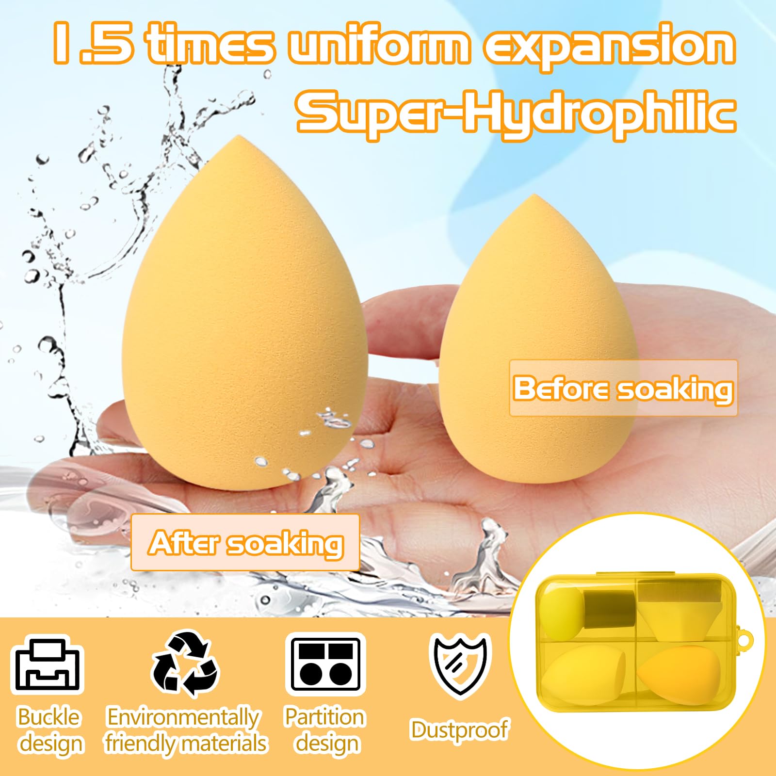 SruidyLady 4-Piece Reusable Makeup Sponge Set, Beauty Sponge for Liquid Foundation Powder & Sunscreen - Image 3