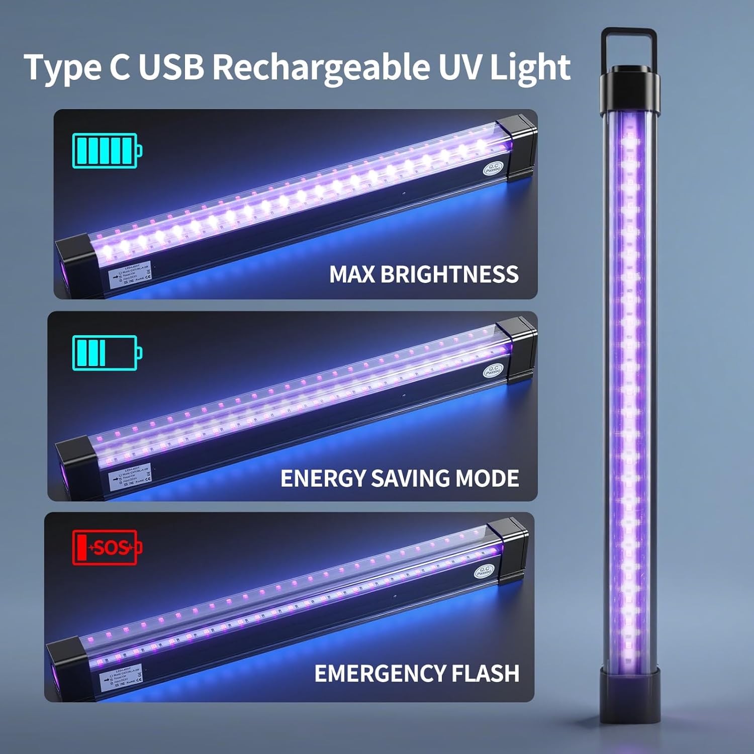 Battery Powered Black Lights for Glow Party 2 Pack, Cordless UV Lights for Halloween,Portable UV Strip Light for Posters, Aquarium, Neon Party，Rechargeable