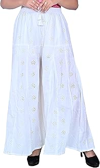 TVESAWomen's Cotton Chikankari embroiedary Sharara gharara Plazzo Trouser Pant for Ladies/Girls