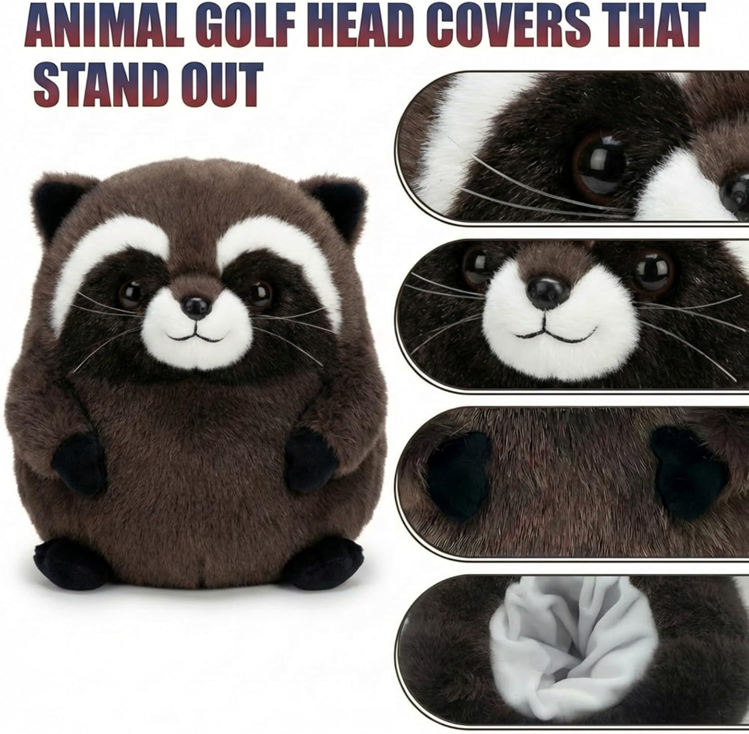Funny Animal Golf Driver Headcover, Fits Standard460cc Drivers Golfer Golf Gift for Men Women Plush Little Bear