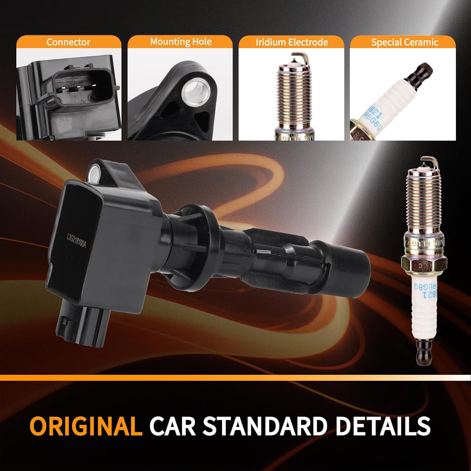 Pack 4 UF540 OEM Ignition Coil & Spark Plug - Compatible with Mazda 3 6 MX-5 CX-7-2.0L 2.3L 2.5L L4 Engine - Replaces # 6M8G-12A366 GN10499