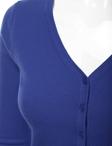 Miniatura 4 de Suéter de punto con botones y manga 34 con cuello en V para mujer (S-XXL)
