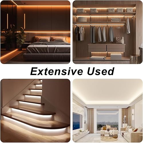 Miniatura 5 de dalattin Cob - Tira de luces LED de 24 V, 16.4 pies, 6500 K, color blanco brillante con control remoto y cinta de aplicación para dormitorio interior