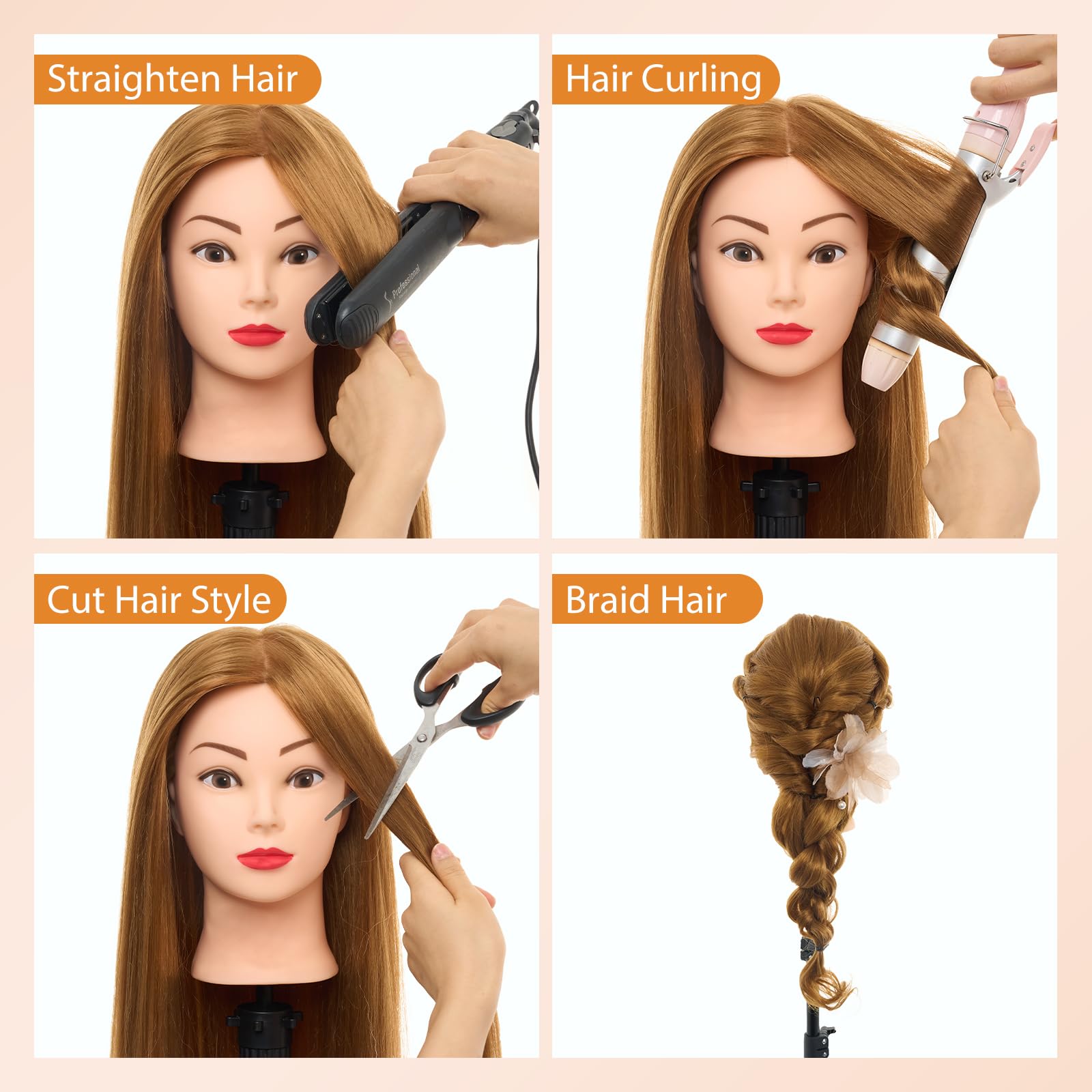 Neverland Frisierkopf 80% Echthaar 24 Zoll Friseurkopf mit Tischhalter und Haar Styling Braid Set