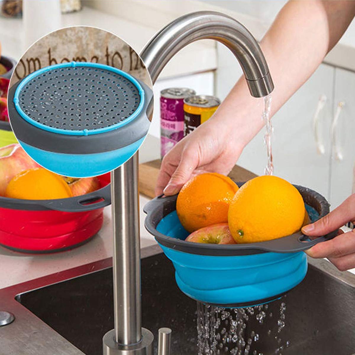 Amazon.co.jp: 折りたたみ式水切りざる ハンドル付き (2個セット