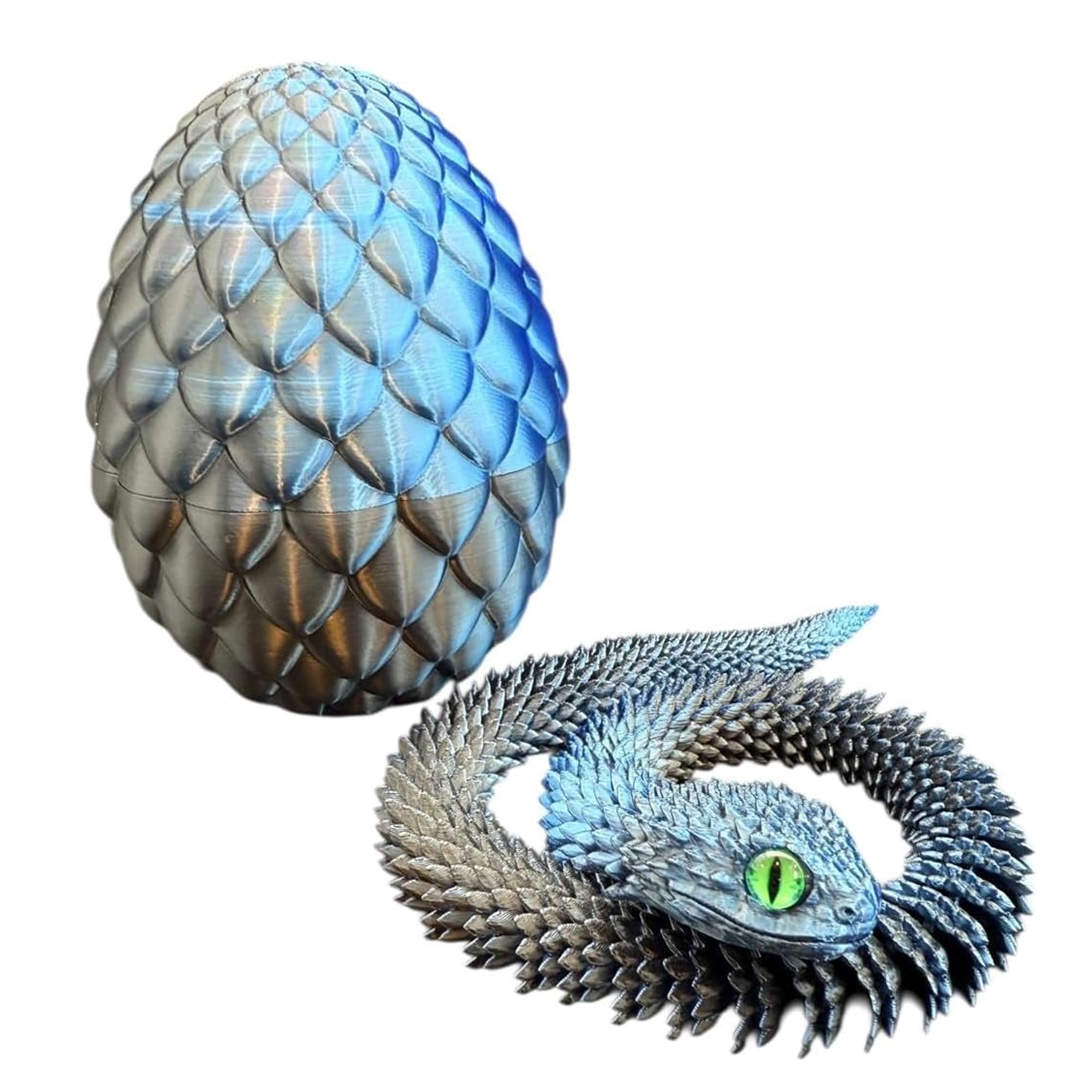 3D Printed Snake Toy – Flexible Articulated Snake, Poseable 3D Printed Animal Toy with Moveable Joints – Sensory Desk Figure for Display – Collectible Plastic Fidget for Kids and Adults - BlackBlue