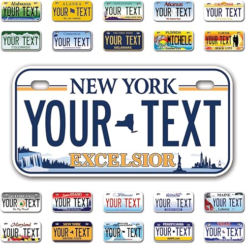 InkMyPlate - Placa de matrícula personalizada Excelsior de Nueva York, a elegir entre 50 estados, bicicleta de 6 x 3 pulgadas, placa de matrícula
