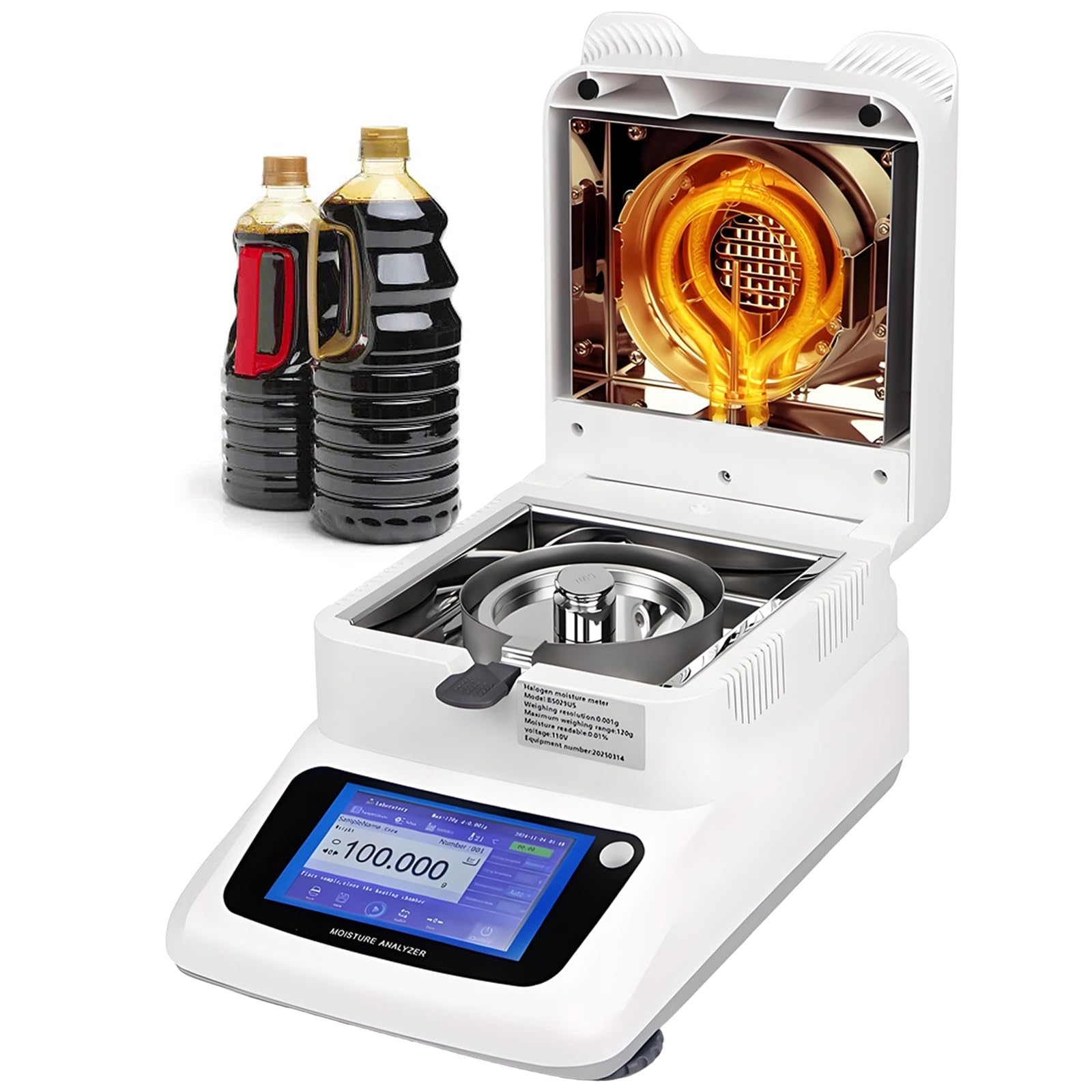 vnmudzeo Solid Moisture Analyzer - 0001g/0002g/0005g,001% Readability,High Precision Lab Moisture Meter,for Lab Test Analysis,5" Touch Screen 0.001g