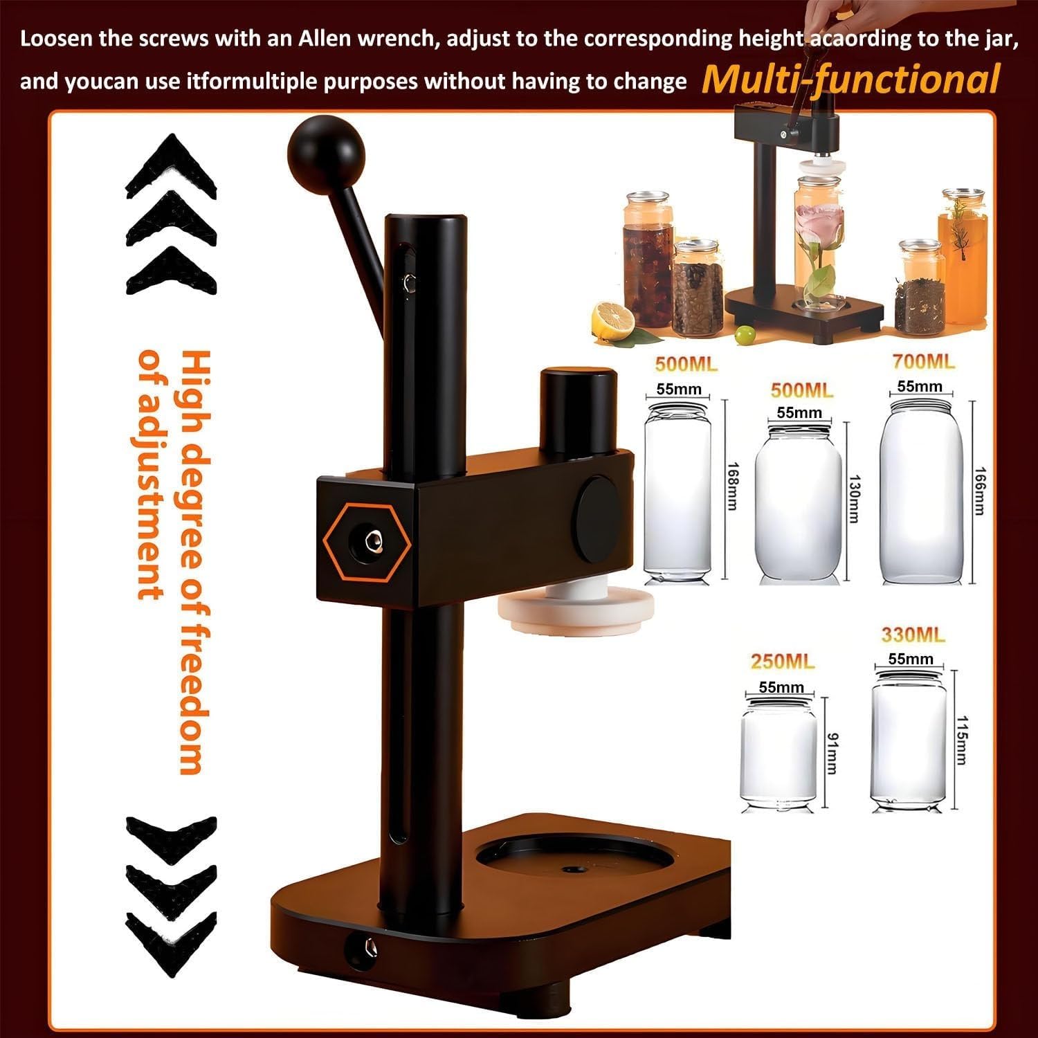 Sigillatrice Manuale Sottovuoto for Lattine da 20 Lattine/min, for Lattine da 55 Mm di Diametro Fino a 6,69"/16,7 Cm di Altezza - for Barattoli, Bottiglie In Pet, Birra(Pink)