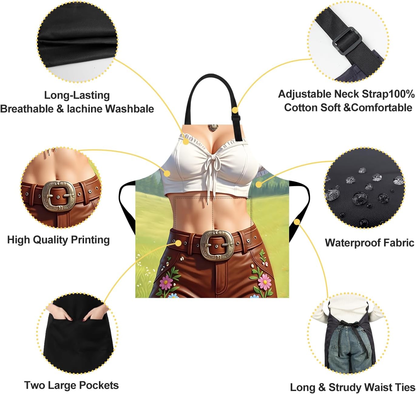 ANNA QUEEN Funny Apron for Women Men with Pockets, Adjustable Kitchen Chef Aprons for Cooking Baking Gardening Cute Apron