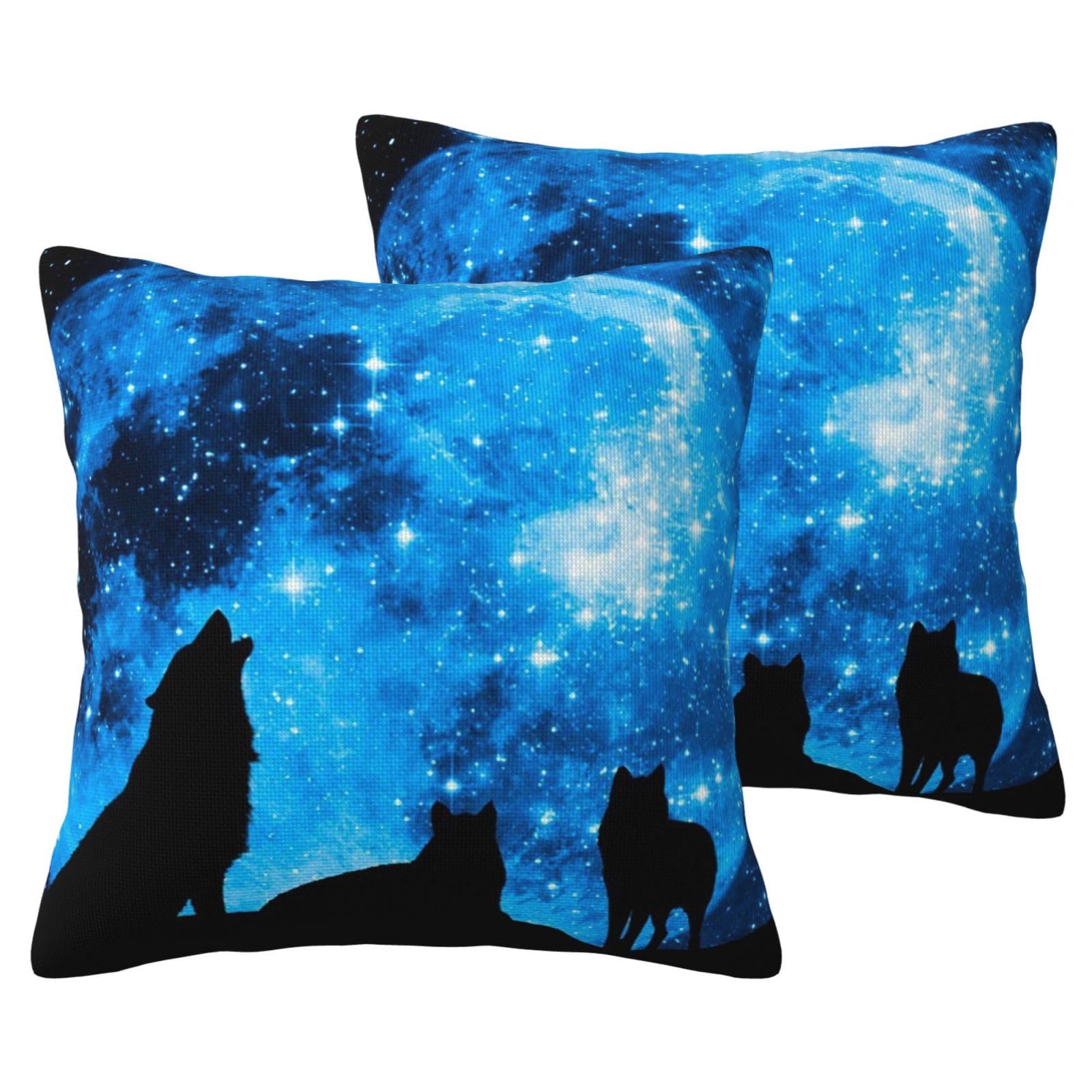 Housse de coussin loup lot de 2 tissu résistant et lavable pour famille