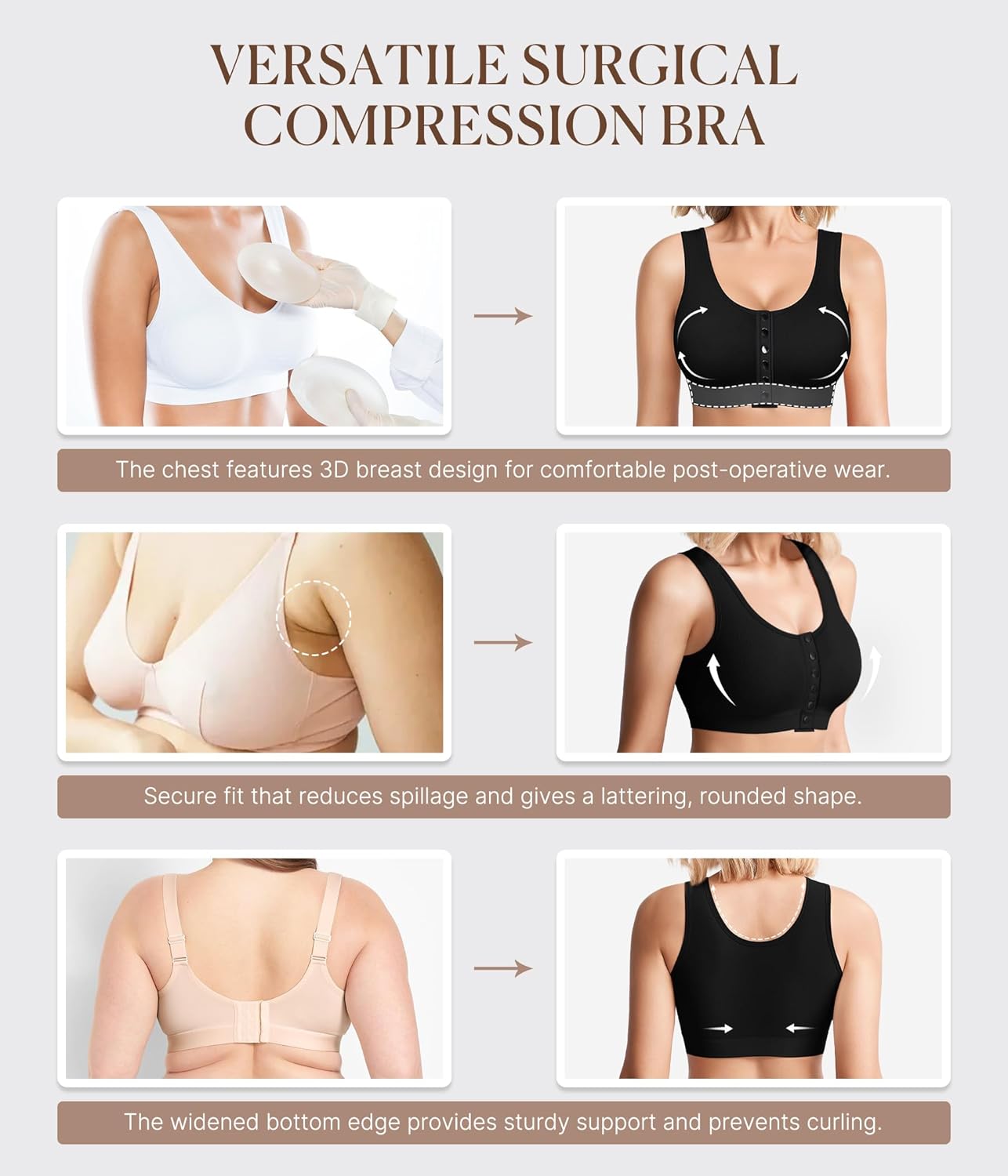 BRABIC Front Closure Post Surgery Compression Bras for Women Mastectomy Full Coverage Wireless Bra Back Smoothing - Image 7