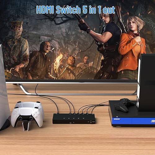 Miniatura 5 de Conmutador HDMI de 5 puertos 4K 60Hz 5In 1Out HDMI Selector con control remoto IR Soporta Full HD 4K1080P3D y HDCP2.2 para Switch, Xbox, PS4PS5,