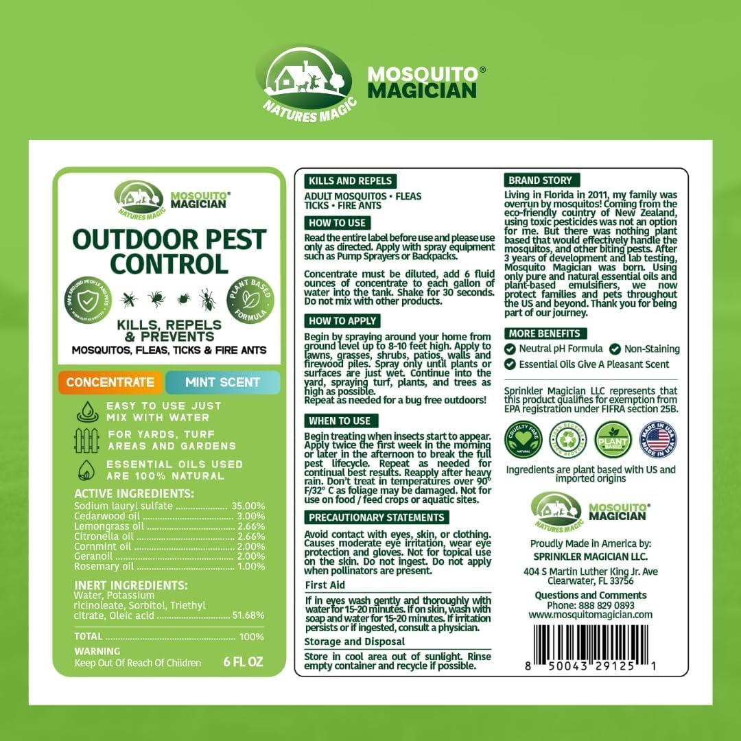 Mosquito Magician Indoor and Outdoor Flea & Tick Spray - Use for Carpet, Furniture, Bedding, Couches & Pets – Plant-Sourced with Essential Oil – Mint, 32 OZ