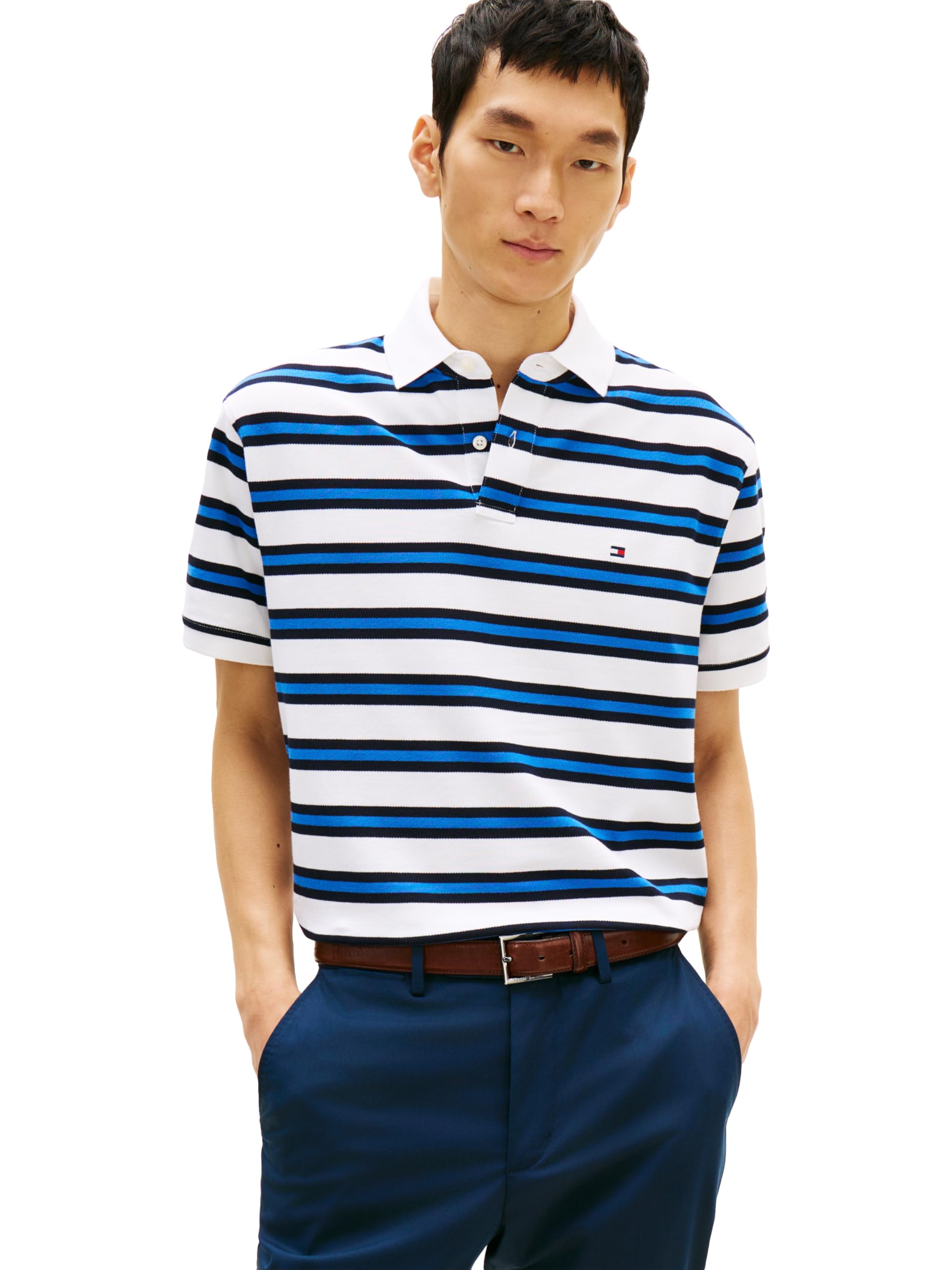 Tommy Hilfiger Men's Short Sleeve Polo Shirts in Classic Fit with Stretch and Organic Pique Cotton