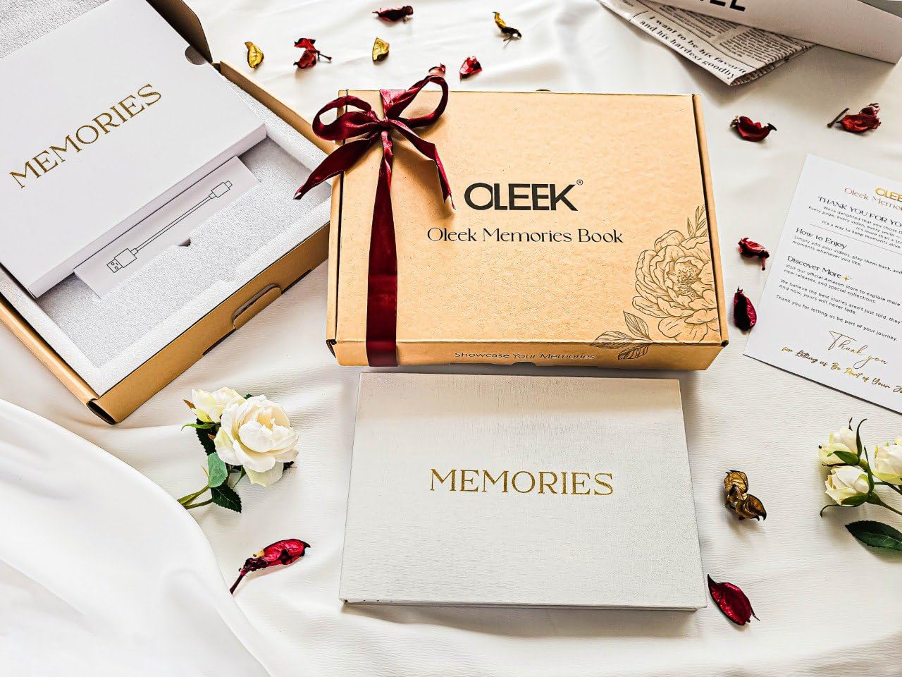 OLEEK Digitales Erinnerungsbuch (16 GB) - Hochzeitsbuch mit 17,8 cm IPS-HD-Display - Hochzeitsvideobuch - Hochzeitsalbum Buch - Baby-Erinnerungsbuch - Jubiläumsgeschenke - Hochzeitsgeschenk