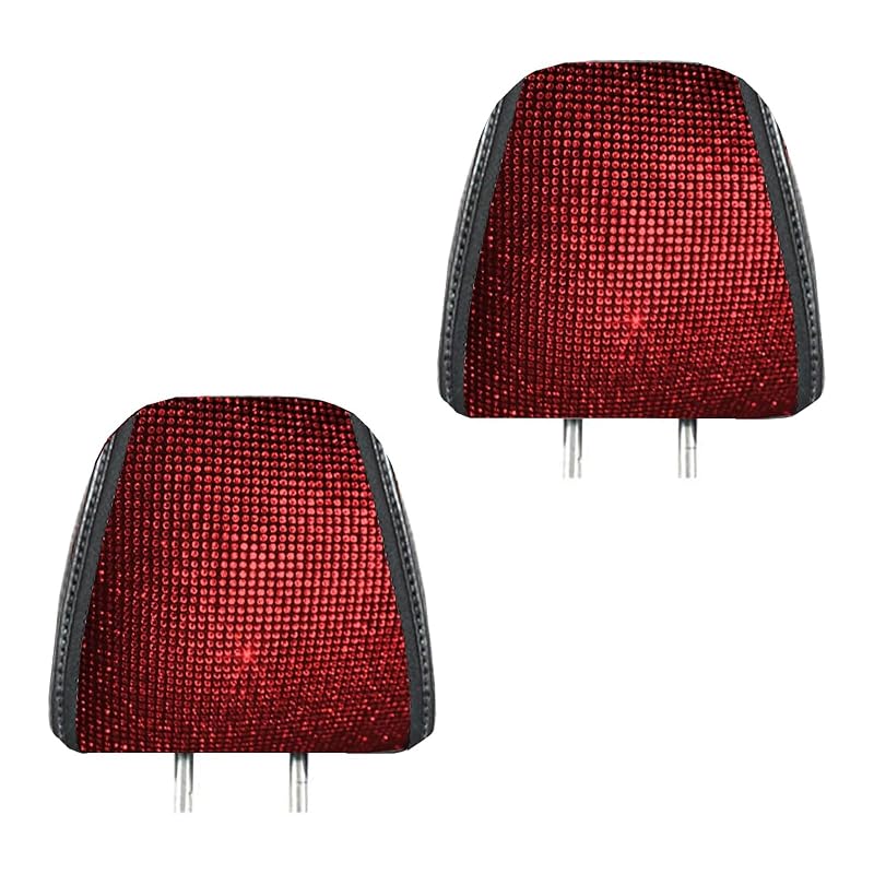 Capas para Encosto de Cabeça Automotivo Qurbuns com Strass Vermelho, Poliéster, Compatibilidade Ampla, Kit com 2 peças