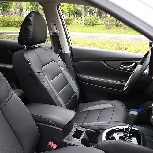 Miniatura 3 de Leader Accessories Fundas universales de vinilo platino para asientos delanteros de automóvil, 2 unidades, color negrogris, compatible con funda