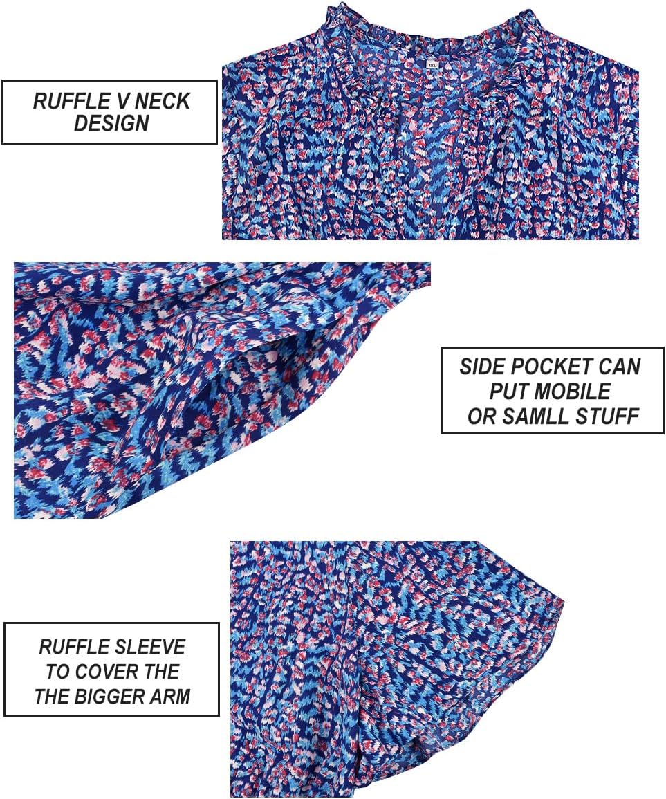 RITERA Plus Size Dresses for Women Smocked Ruffle V Neck Short Sleeve Summer Flowy Boho Wedding Dresses Pocket XL-5XL - Image 6