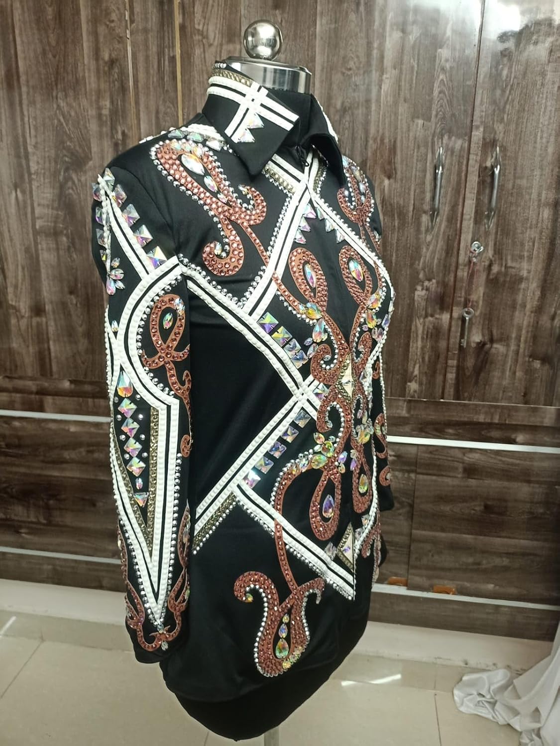 Western Women's Black and Gold with silver linings Showmanship Jackets Glass Stone Handmade Embroidery Equestrian Outfit