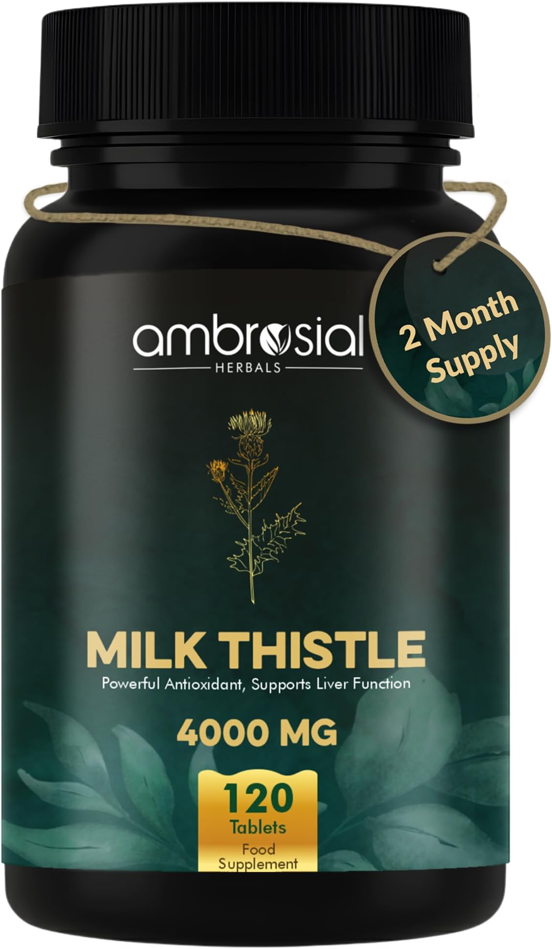 Ambrosial Milk Thistle 4000mg | High Strength Liver Support Antioxidant | Liver Detox Supplement (Pack of 1-120 Tablets)