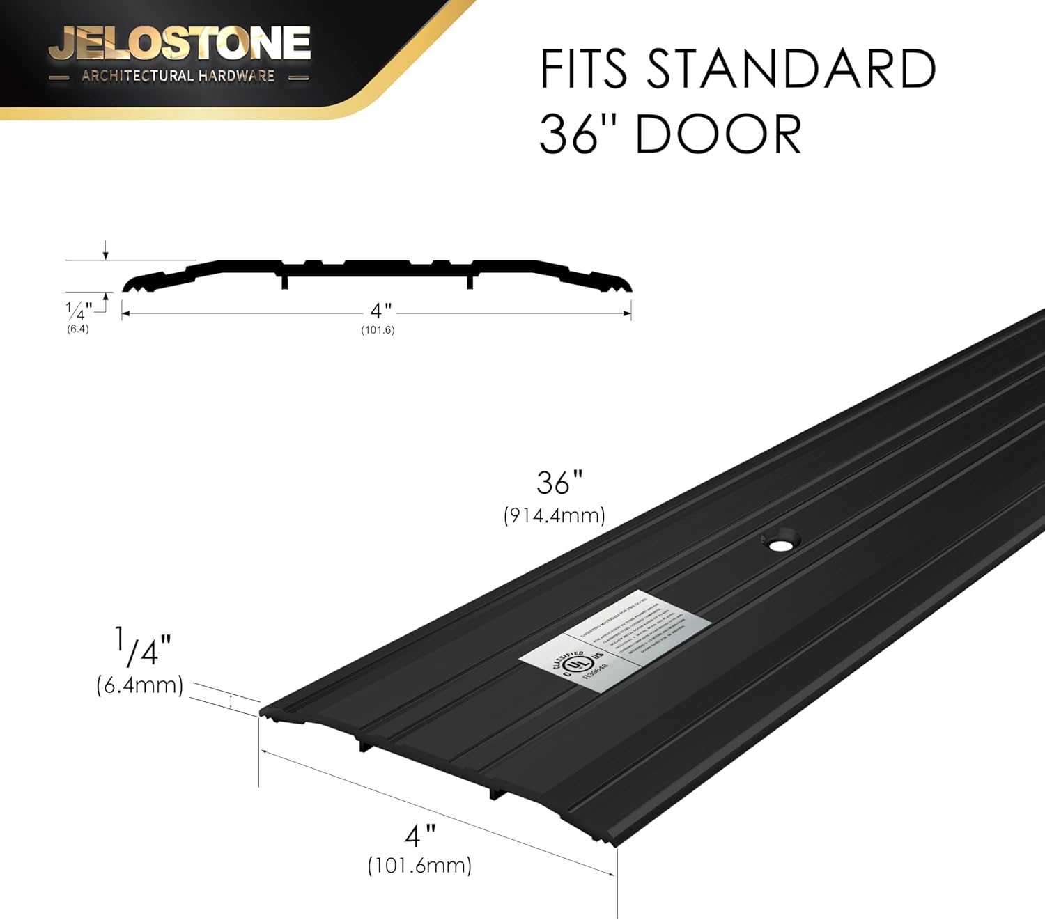 4''W x 1/4''H x 36''L- Aluminum Door Threshold (Matte Black Anodized)- Door Saddle- ADA accessible Barrier Free- Fire Rated- Door Thresholds for Exterior Doors- B302A